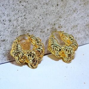 NEW 18K Yellow Gold-Plated Brass Knotted Designer Style Hoops Celeb Favorite